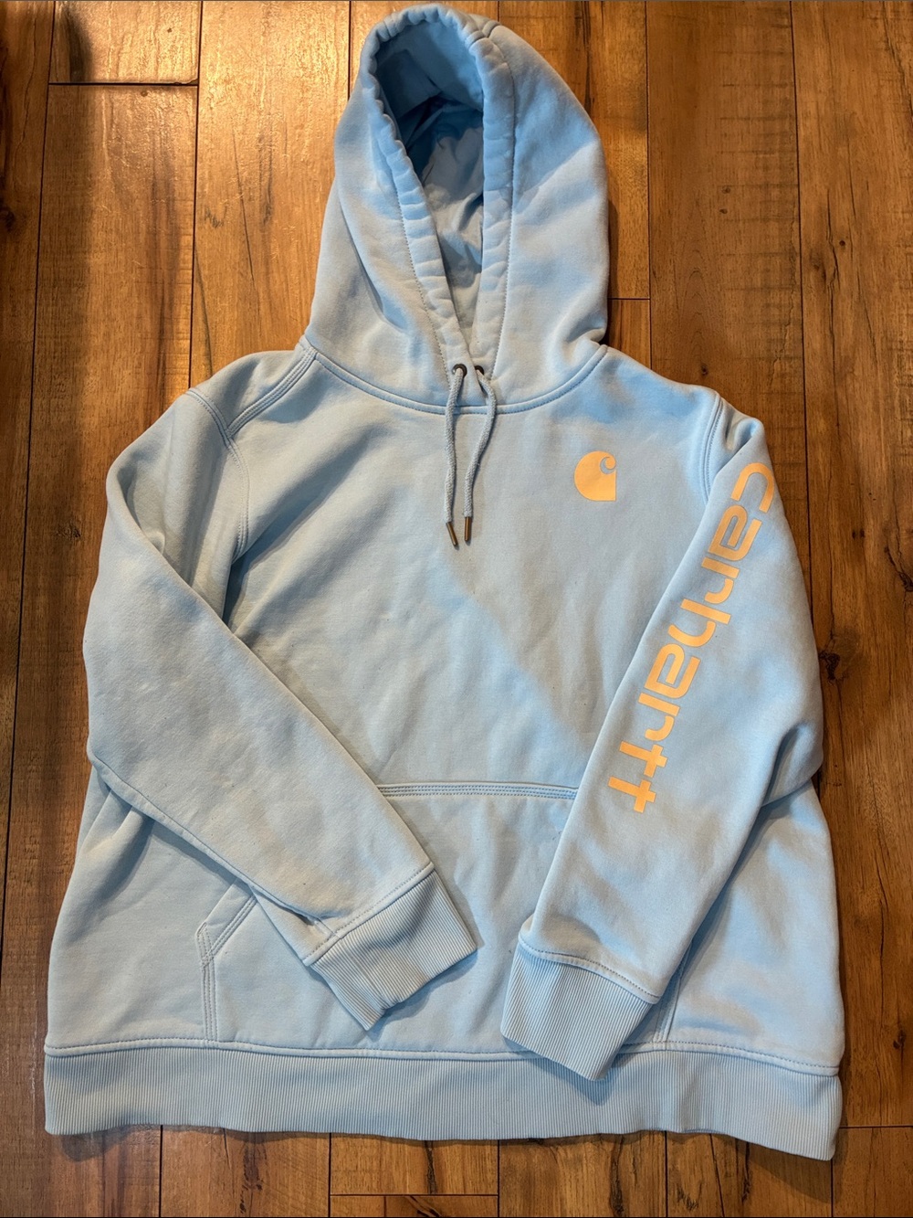Carhartt Light Blue Pullover Hoodie with Yellow Logo
